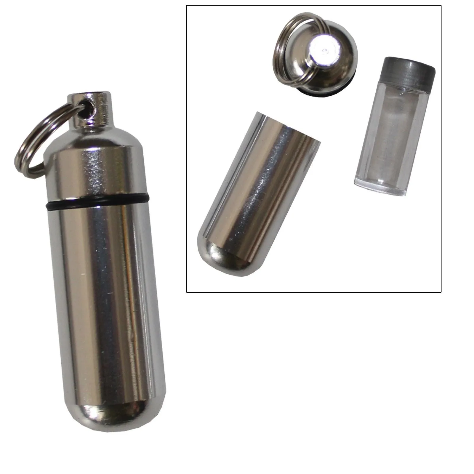 5 Pack Aluminum Pill Case Keychain ID Holder Silver with Inner Container