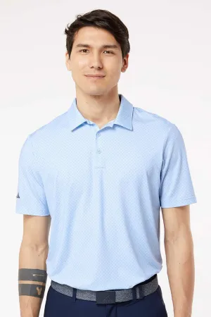 Adidas Mens Diamond Dot Moisture Wicking Short Sleeve Polo Shirt - Glow Blue/White/Navy Blue - NEW
