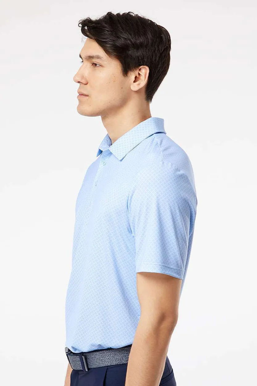 Adidas Mens Diamond Dot Moisture Wicking Short Sleeve Polo Shirt - Glow Blue/White/Navy Blue - NEW