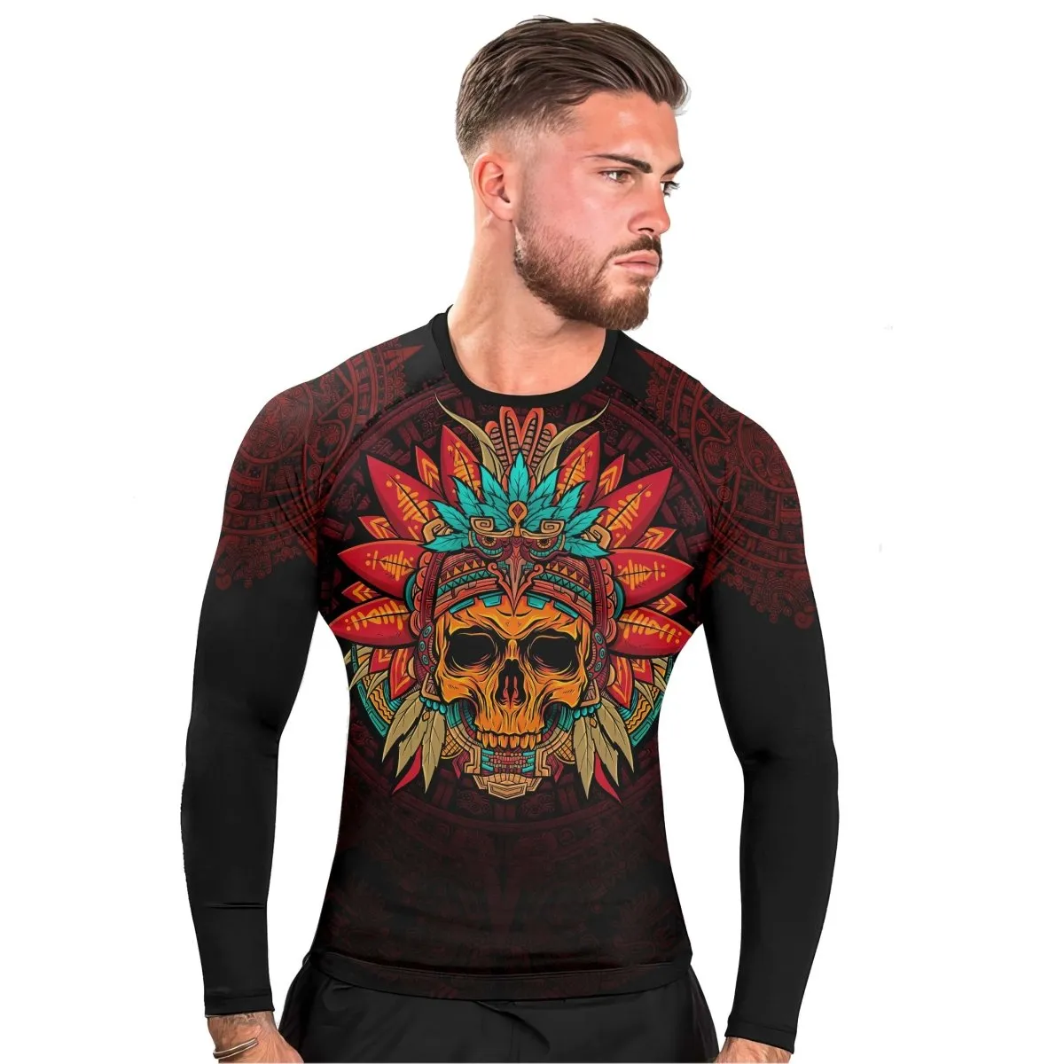 Aztec Eagle Warrior Men's Long Sleeve Rash Guard