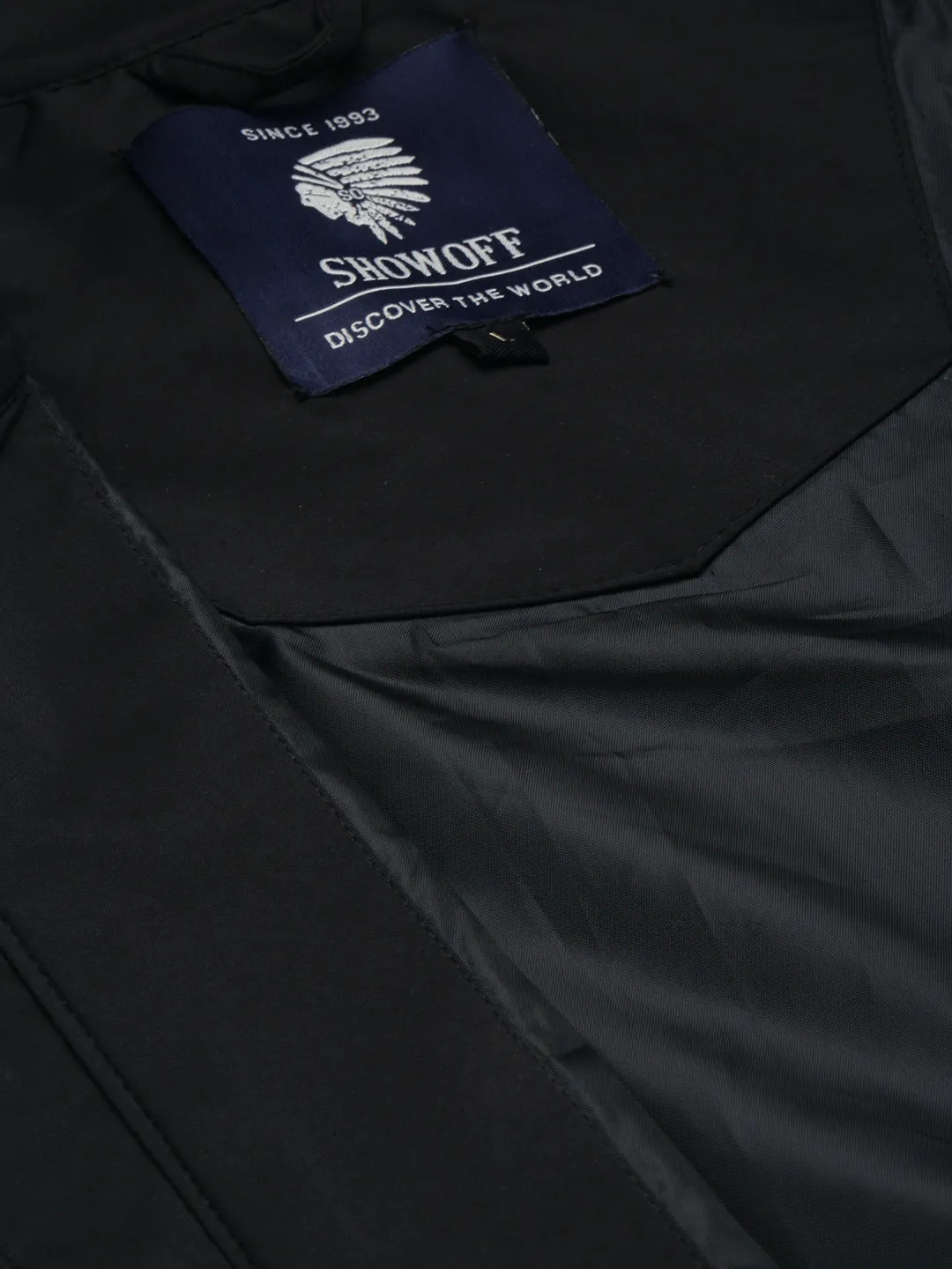 Men Black Mock Collar Water Resistant Bomber Jacket