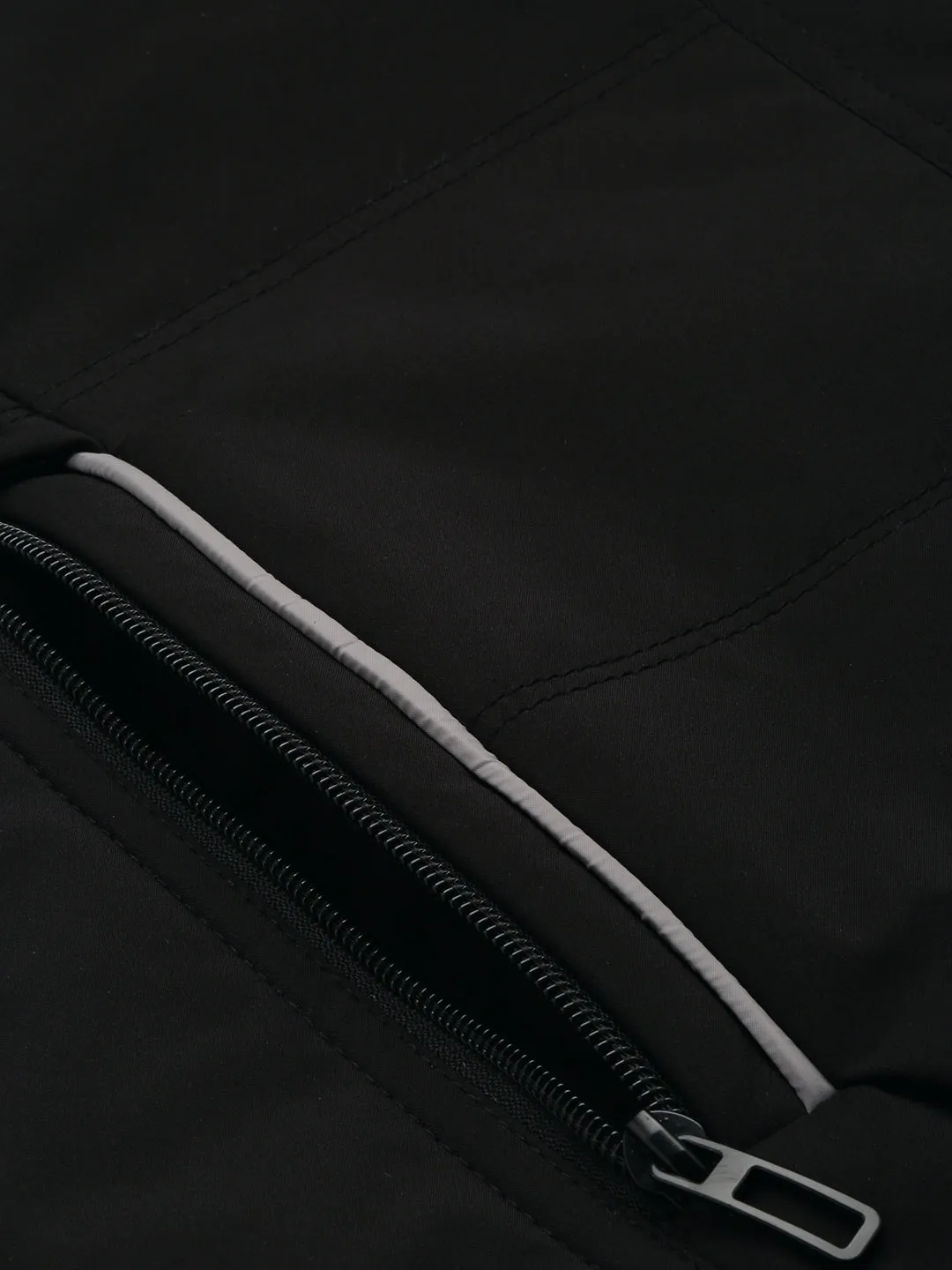 Men Black Stand Collar Water Resistant Bomber Jacket