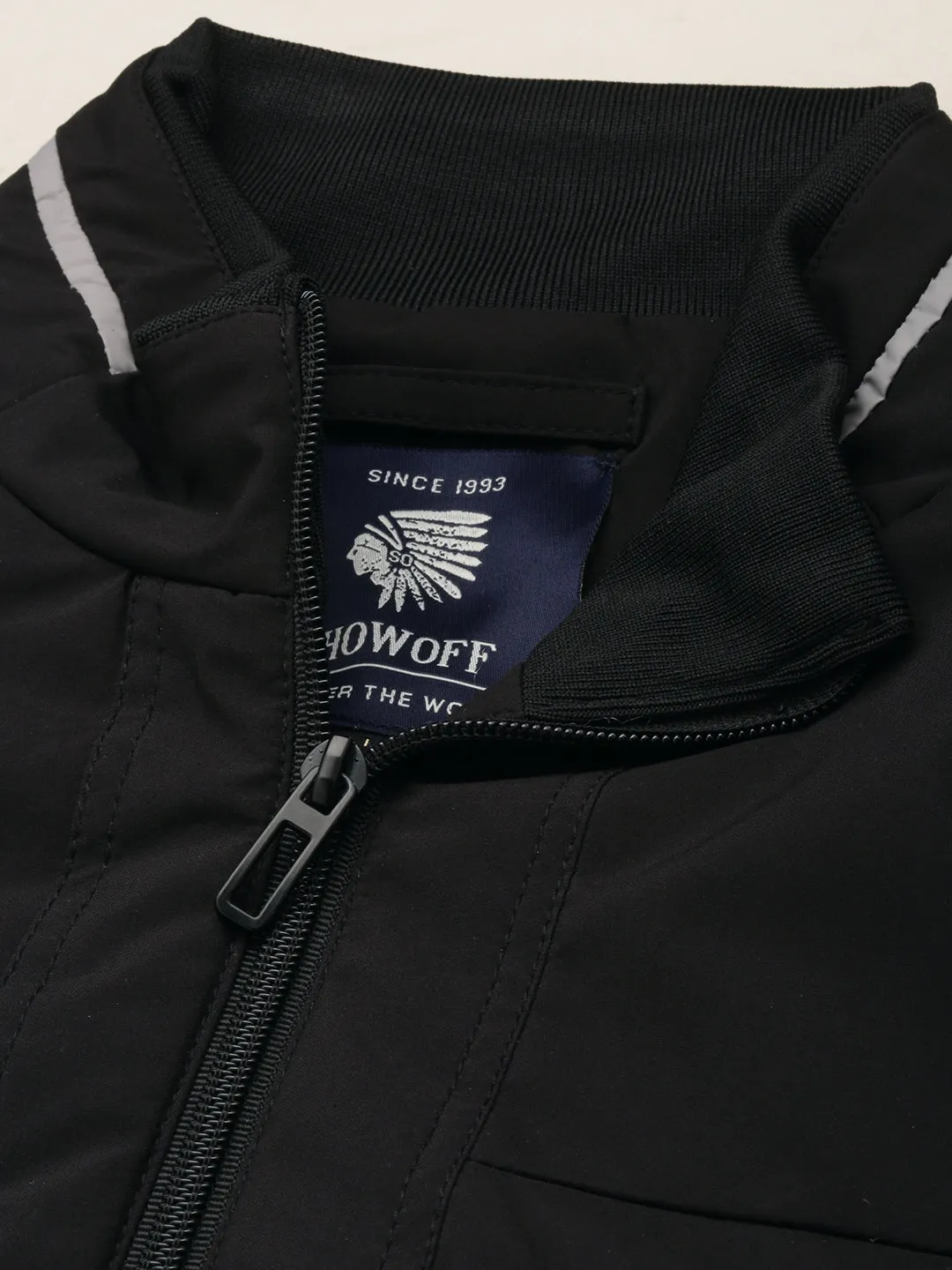Men Black Stand Collar Water Resistant Bomber Jacket