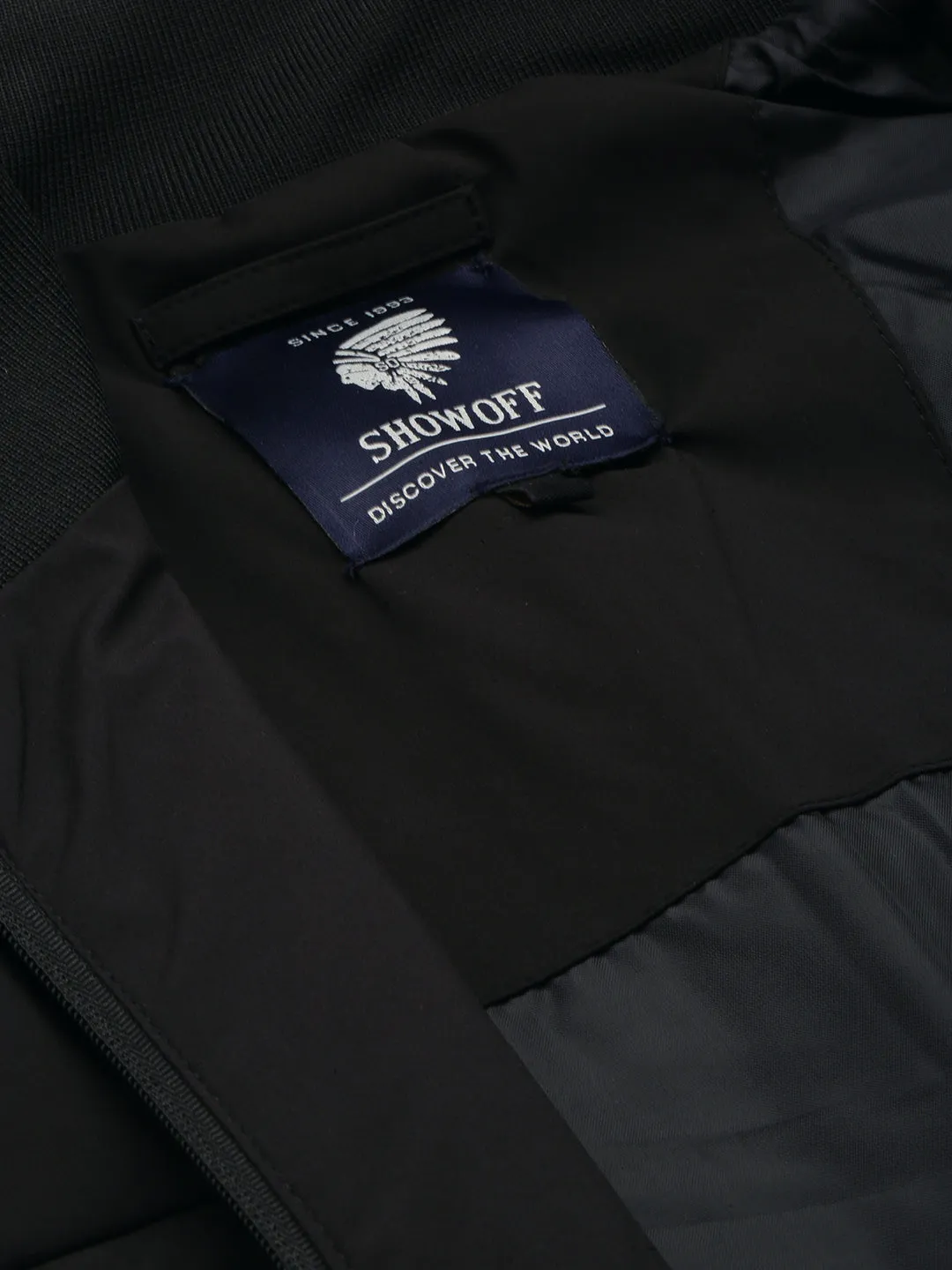 Men Black Stand Collar Water Resistant Bomber Jacket