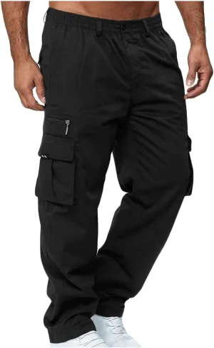 Mens Hiking Pants Straight Leg Cargo Pants Outdoor Relaxed Fit Tactical Pant Jogger Multi-Pockets Loose Trousers