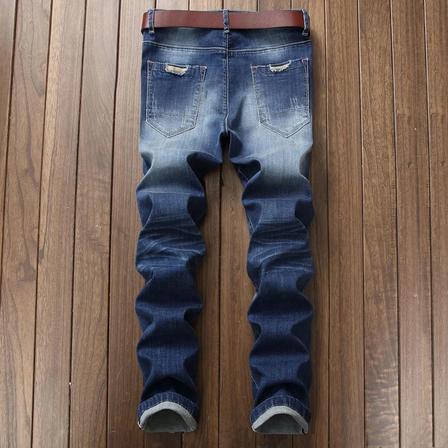 Mens Ripped Jeans Slim Fit Straight Leg Denim Pants Distressed Destroyed Boyfriend Jeans with Pockets