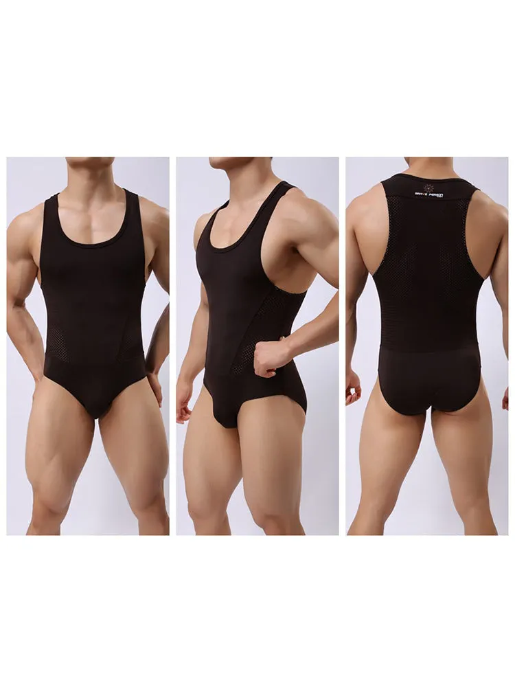 Mens Sexy Sheer Mesh Wrestling Bodysuit