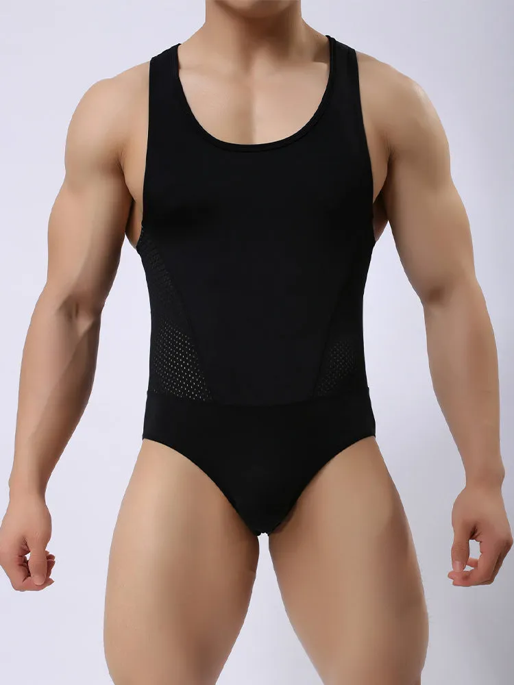 Mens Sexy Sheer Mesh Wrestling Bodysuit