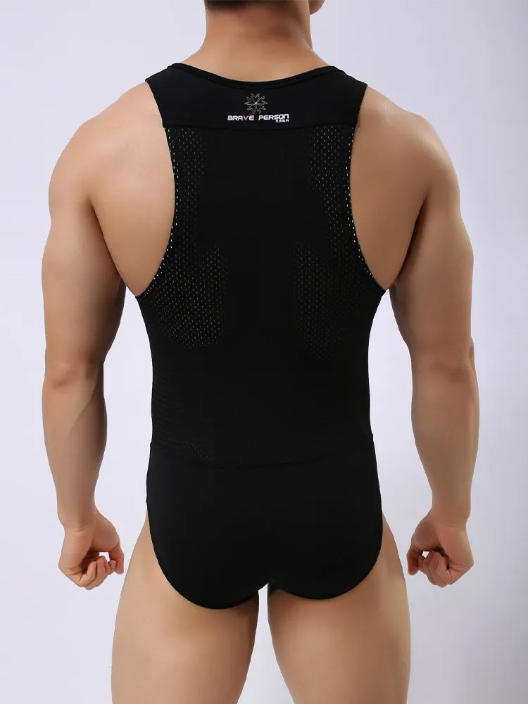 Mens Sexy Sheer Mesh Wrestling Bodysuit