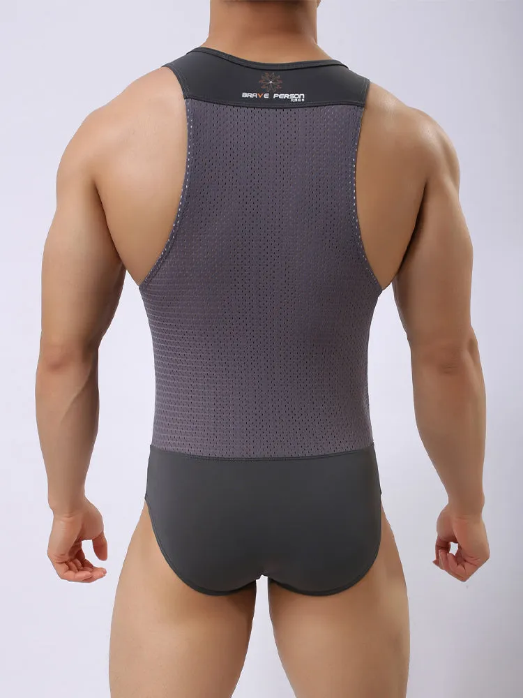 Mens Sexy Sheer Mesh Wrestling Bodysuit