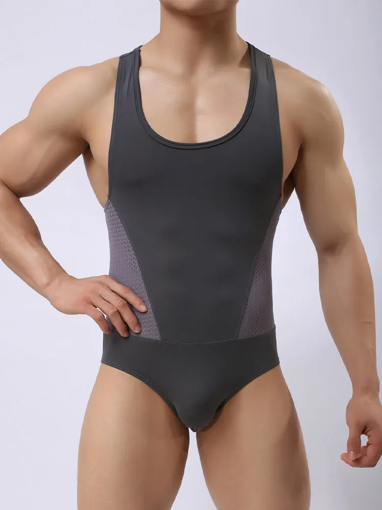 Mens Sexy Sheer Mesh Wrestling Bodysuit