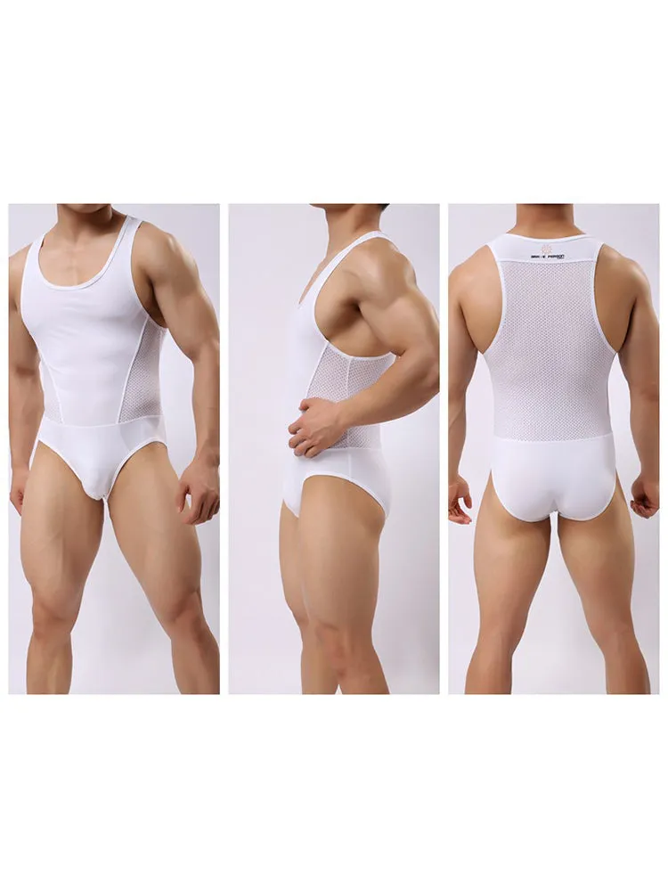 Mens Sexy Sheer Mesh Wrestling Bodysuit
