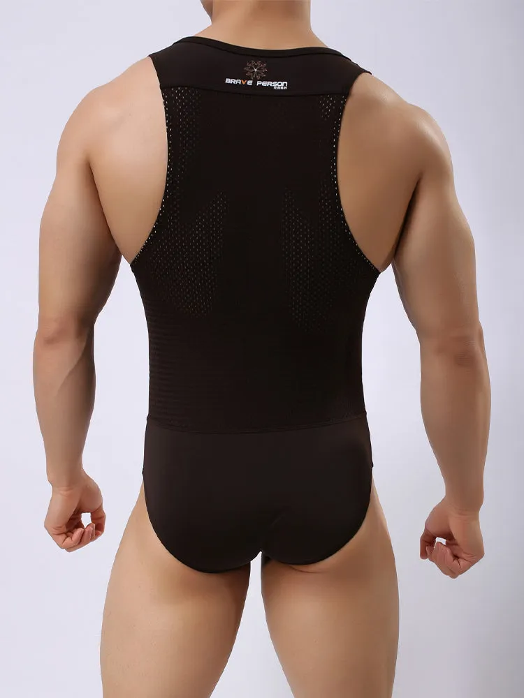 Mens Sexy Sheer Mesh Wrestling Bodysuit