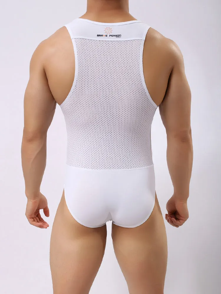 Mens Sexy Sheer Mesh Wrestling Bodysuit