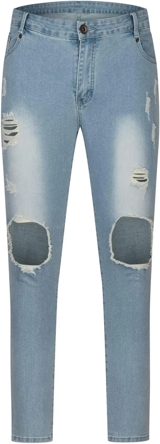 Men's Skinny Denim Pants Slim-fit Ripped Tapered Biker Jeans Pants Distressed Destroyed Slim Fit Ripped Holes Jean
