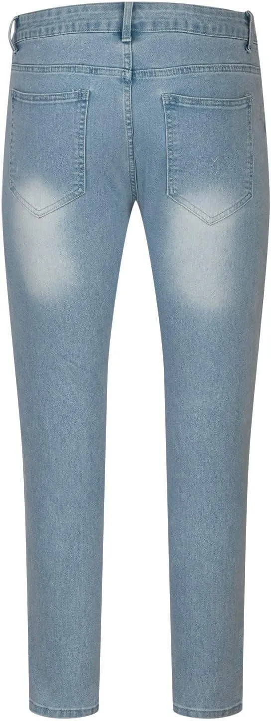 Men's Skinny Denim Pants Slim-fit Ripped Tapered Biker Jeans Pants Distressed Destroyed Slim Fit Ripped Holes Jean