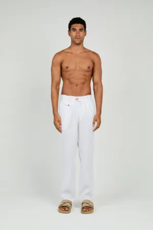 RELAXED FIT PLEATED LINEN PANTS