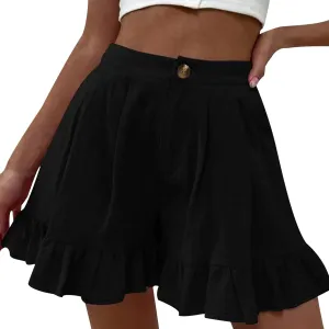 Ruffle Shorts for Women Comfy Casual High Waisted Shorts Wide Leg Summer Beach Lightweight Short Pants with Pockets