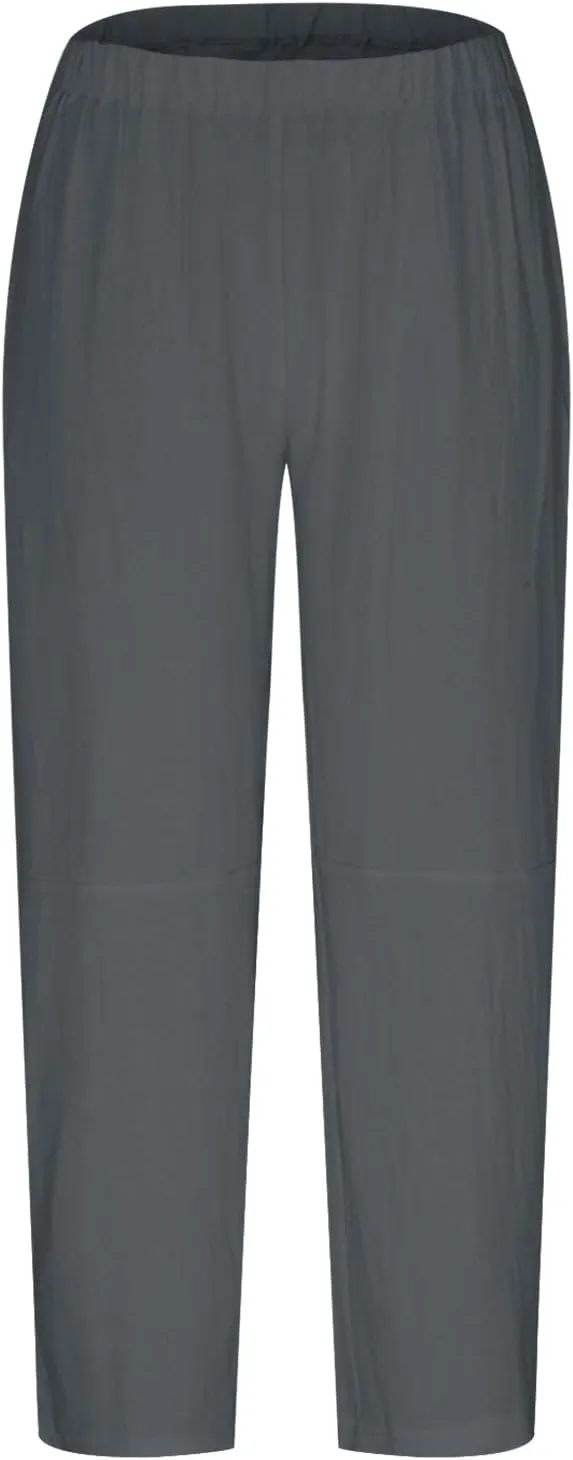 Straight Leg Cotton Linen Pants for Women Versatile Solid Color Relaxed Fit Elastic Waist Trousers Summer Casual