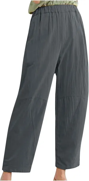 Straight Leg Cotton Linen Pants for Women Versatile Solid Color Relaxed Fit Elastic Waist Trousers Summer Casual
