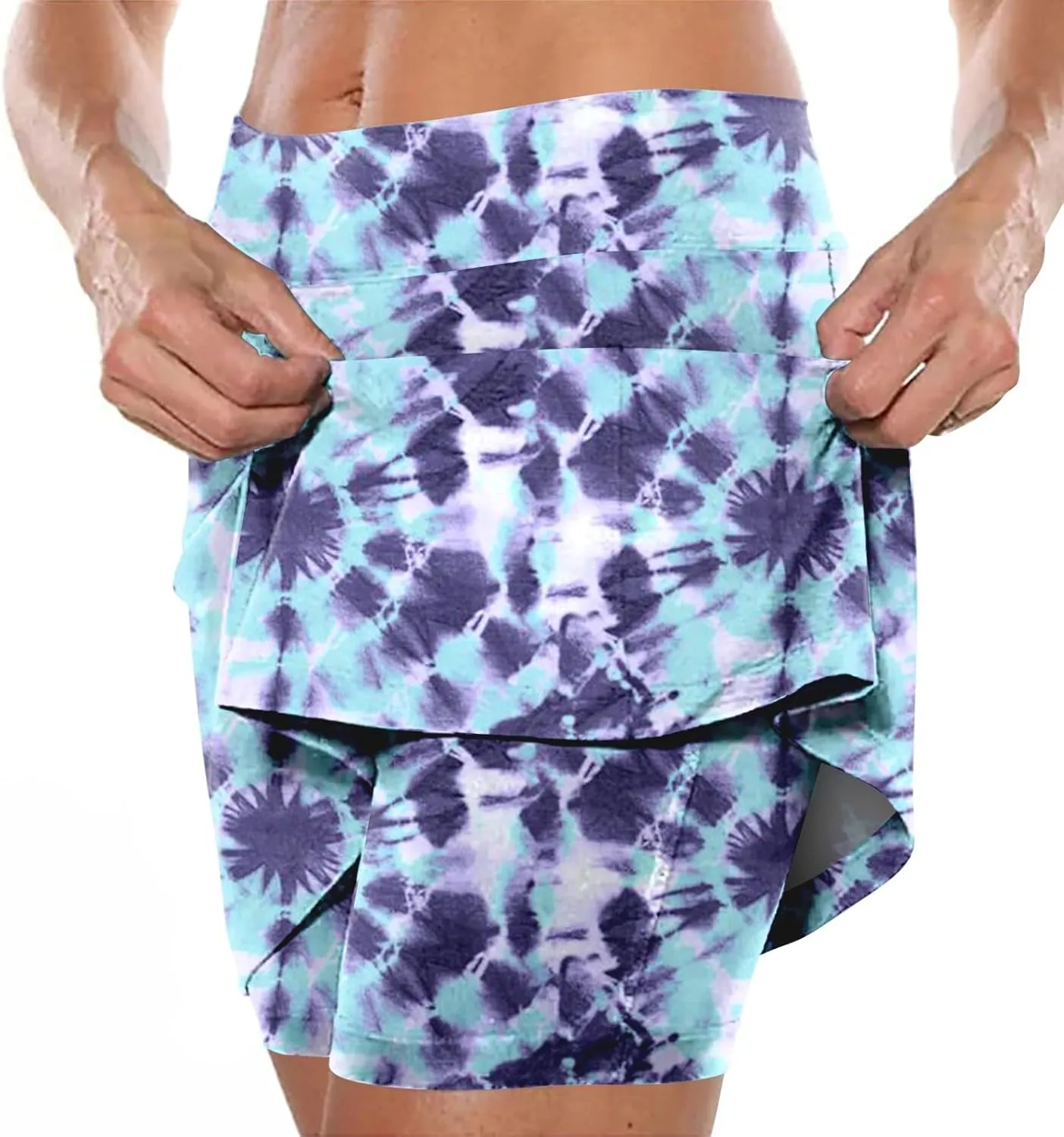 Tennis Skirts for Women Stretch Workout Lightweight Golf Athletic Skort Tie-Dye Pocket 2 in 1 Running Inner Shorts Underneath