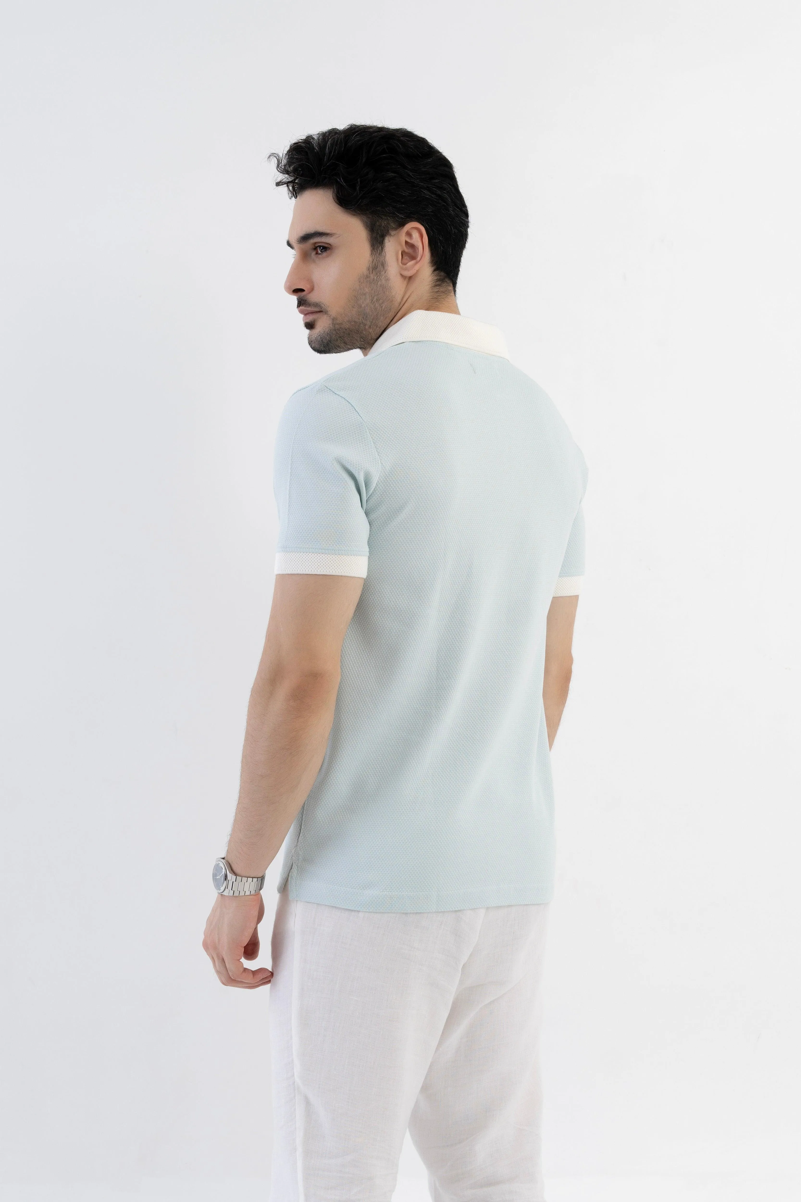 Textured Harmony Polo In Baby Blue