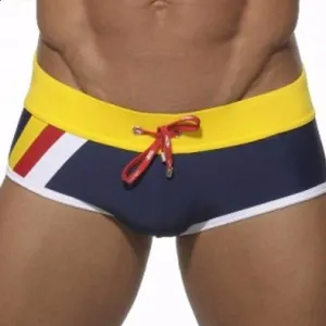 Triple Striped Square Cut Swim Trunks