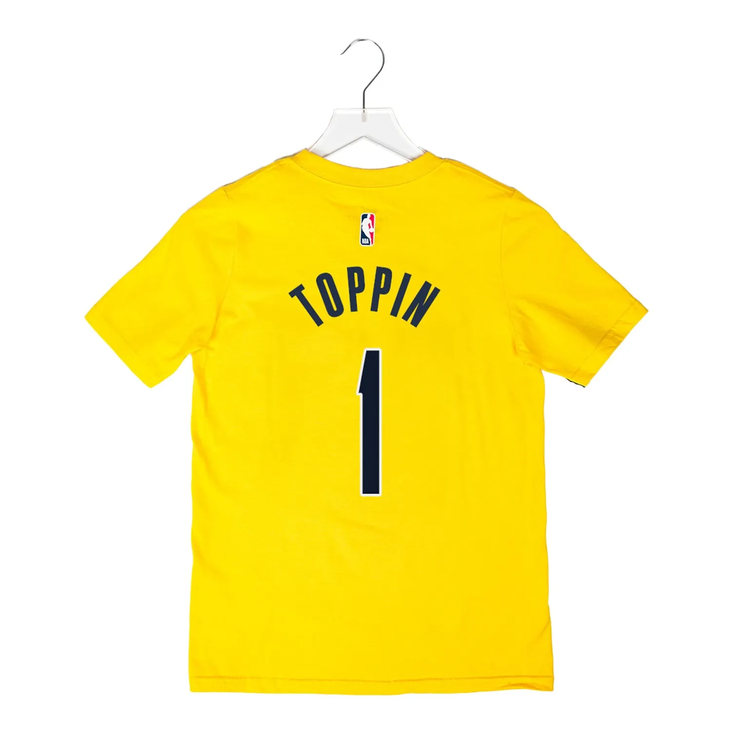 Youth Indiana Pacers #1 Obi Toppin Statement Name and Number T-shirt in Gold by Jordan
